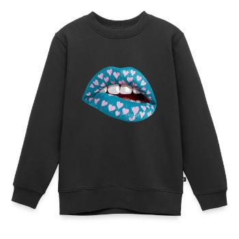 Buntes Lippen Design mit Herz-Muster - Kinder Premium Organic Sweatshirt - Schwarz - Vorne - AI Model Kid Female (0cm)