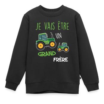 Tracteur je vais etre grand frère - Sweat Premium enfant bio - noir - Devant - AI Model Kid Female (0cm)