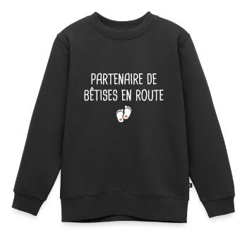 grossesse T-shirt futur grand frère grande soeur - Sweat Premium enfant bio - noir - Devant - AI Model Kid Female (0cm)
