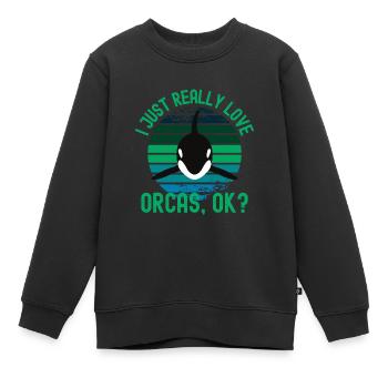 J’adore les orques - Sweat Premium enfant bio - noir - Devant - AI Model Kid Female (0cm)