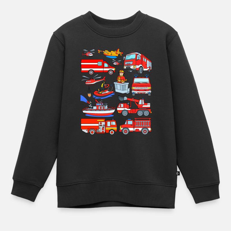 Voitures pompiers véhicules pompiers - Sweat Premium enfant bio - noir