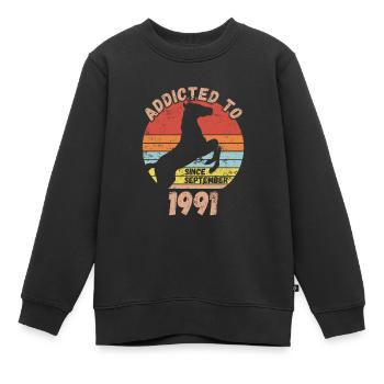 Anniversaire Équitation Septembre 1991 - Sweat Premium enfant bio - noir - Devant - AI Model Kid Female (0cm)