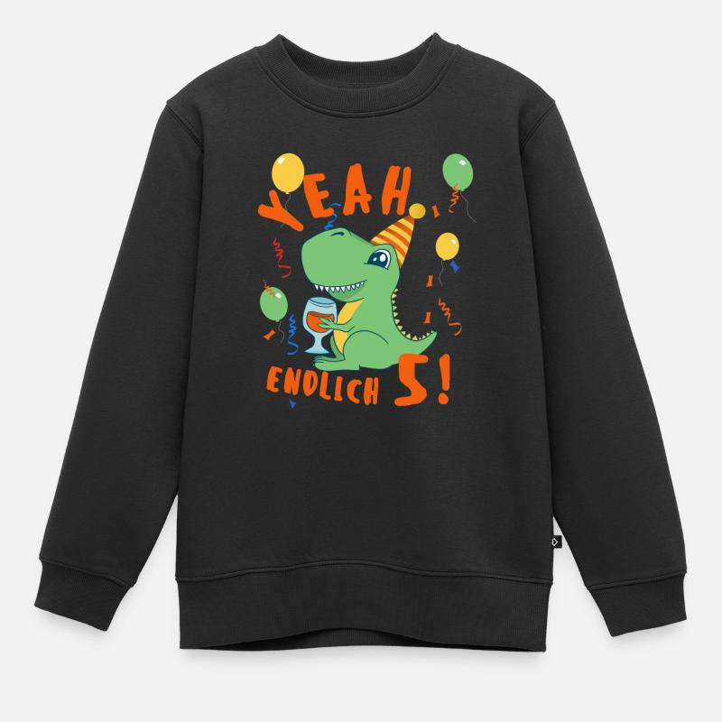 Yeah Dino Endlich 5 - Kinder Premium Organic Sweatshirt - Schwarz
