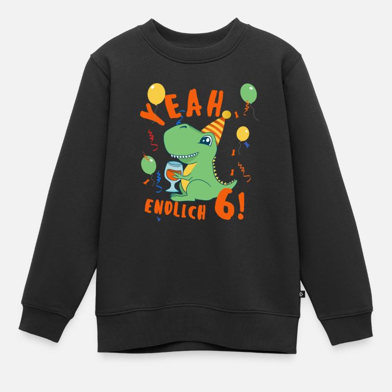 Yeah Dino endlich 6 - Kinder Premium Organic Sweatshirt - Schwarz