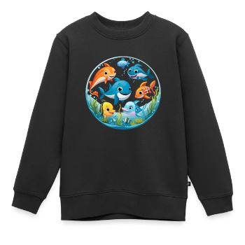Poissons mignons et créatures marines - Sweat Premium enfant bio - noir - Devant - AI Model Kid Female (0cm)