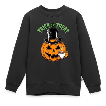 Lustiger Halloweenkürbis Trick or Treat mit Tasse - Kinder Premium Organic Sweatshirt - Schwarz - Vorne - AI Model Kid Female (0cm)