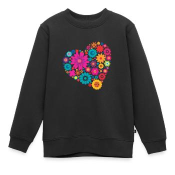 Großes Herz aus bunten Blumen - Kinder Premium Organic Sweatshirt - Schwarz - Vorne - AI Model Kid Female (0cm)