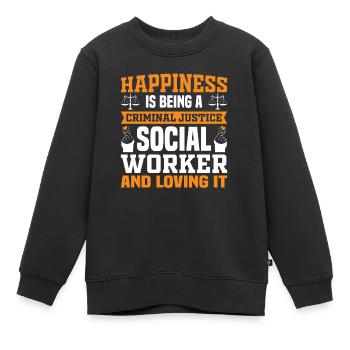 Le bonheur étant justice Travailleur social - Sweat Premium enfant bio - noir - Devant - AI Model Kid Female (0cm)