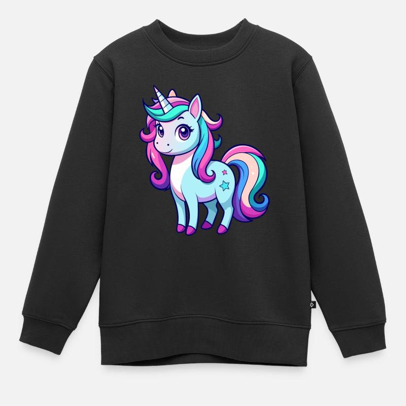 Licorne arc-en-ciel mignonne - Sweat Premium enfant bio - noir