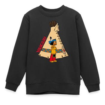 Yakari vor Tipi - Kinder Premium Organic Sweatshirt - Schwarz - Vorne - AI Model Kid Female (0cm)