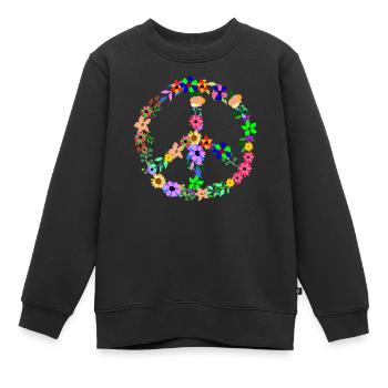 Peace Hippi Flower Power - Kinder Premium Organic Sweatshirt - Schwarz - Vorne - AI Model Kid Female (0cm)