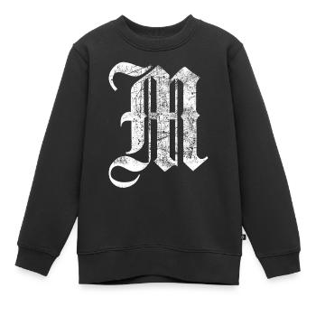 Tshirt alphabet initial M - Sweat Premium enfant bio - noir - Devant - AI Model Kid Female (0cm)