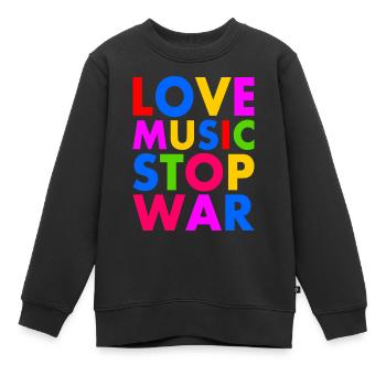 Love music stop war - Sweat Premium enfant bio - noir - Devant - AI Model Kid Female (0cm)