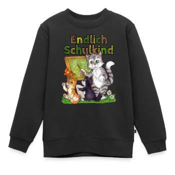 Endlich Schulkind süße Katze Schule Einschulung - Kinder Premium Organic Sweatshirt - Schwarz - Vorne - AI Model Kid Female (0cm)
