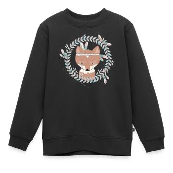 kleiner Fuchs mit Federschmuck im Ethno Rahmen - Kinder Premium Organic Sweatshirt - Schwarz - Vorne - AI Model Kid Female (0cm)