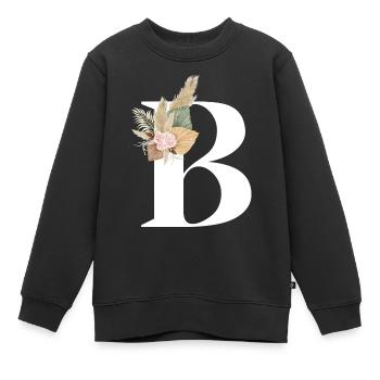 blumiger Buchstabe B - Kinder Premium Organic Sweatshirt - Schwarz - Vorne - AI Model Kid Female (0cm)