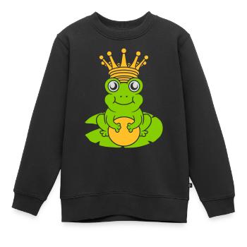 Verzauberter Froschkönig sitzt Seerose - Kinder Premium Organic Sweatshirt - Schwarz - Vorne - AI Model Kid Female (0cm)