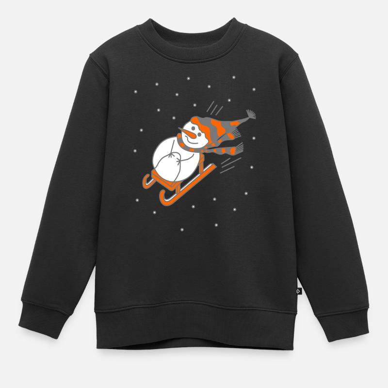 Schlittenfahrender Schneemann - Kinder Premium Organic Sweatshirt - Schwarz