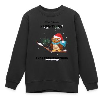 Hibou effronté sur la liste des pères Noël - Sweat Premium enfant bio - noir - Devant - AI Model Kid Female (0cm)