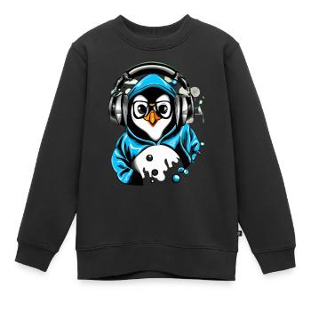 Pinguin mit blauen Pullover - Kinder Premium Organic Sweatshirt - Schwarz - Vorne - AI Model Kid Female (0cm)
