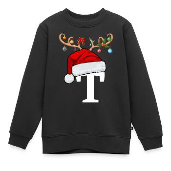 Lettre T bonnet de Noël - Sweat Premium enfant bio - noir - Devant - AI Model Kid Female (0cm)
