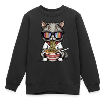 Un chat mignon avec des lunettes de soleil apprécie le design ramen - Sweat Premium enfant bio - noir - Devant - AI Model Kid Female (0cm)