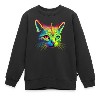 Katzen-Alien - Kinder Premium Organic Sweatshirt - Schwarz - Vorne - AI Model Kid Female (0cm)