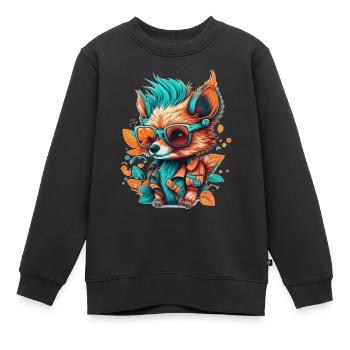 Ein Fuchs mit Brille, der seinen Urlaub genießt - Kinder Premium Organic Sweatshirt - Schwarz - Vorne - AI Model Kid Female (0cm)