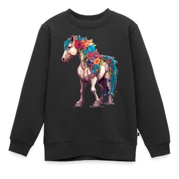 Floral Mane Majesty - Kids Premium Organic Sweatshirt - black - Front - AI Model Kid Female (0cm)