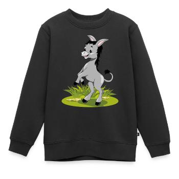 Glücklicher tanzender Esel auf dem Rasen - Kinder Premium Organic Sweatshirt - Schwarz - Vorne - AI Model Kid Female (0cm)
