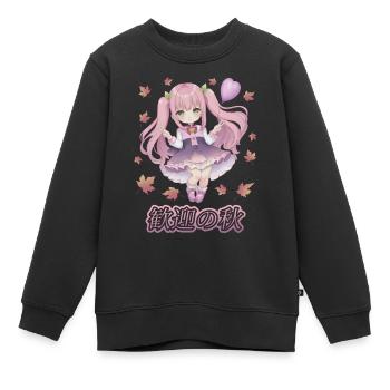 Fille manga - bienvenue l'automne - Sweat Premium enfant bio - noir - Devant - AI Model Kid Female (0cm)