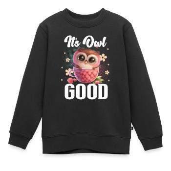 hibou hiboux son hibou bon - Sweat Premium enfant bio - noir - Devant - AI Model Kid Female (0cm)