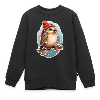 Vogel im Winter mit Mütze - Kinder Premium Organic Sweatshirt - Schwarz - Vorne - AI Model Kid Female (0cm)