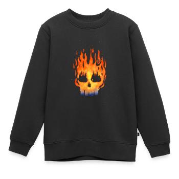 Crâne de Feu aquarelle - Sweat Premium enfant bio - noir - Devant - AI Model Kid Female (0cm)