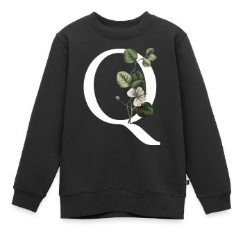 Buchstabe Q Botanisch Grün - Kinder Premium Organic Sweatshirt - Schwarz - Vorne - AI Model Kid Female (0cm)