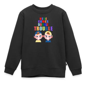Here comes double Trouble twins boys - Kids Premium Organic Sweatshirt - black - Front - AI Model Kid Female (0cm)