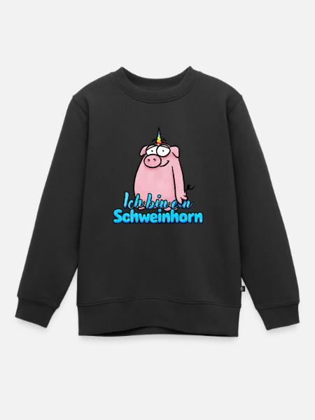 Corne de cochon drôle / Licorne de cochon - Sweat Premium enfant bio - noir