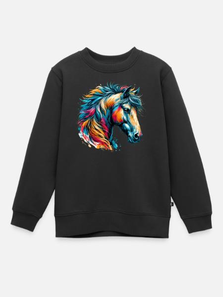 Pferd - Kinder Premium Organic Sweatshirt - Schwarz