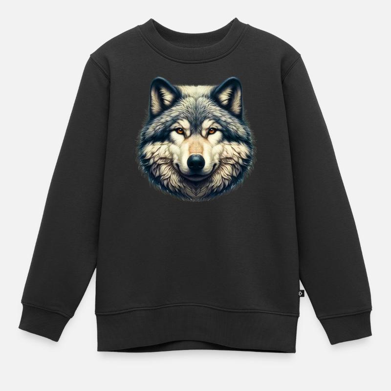 Loup - Sweat Premium enfant bio - noir