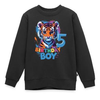 Tigre Anniversaire 5 Ans Anniversaire des enfants - Sweat Premium enfant bio - noir - Devant - AI Model Kid Female (0cm)