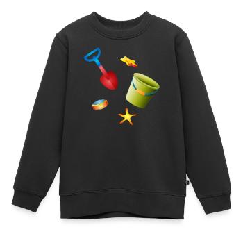 Bunte Schaufel und Eimer mit Förmchen am Strand - Kinder Premium Organic Sweatshirt - Schwarz - Vorne - AI Model Kid Female (0cm)