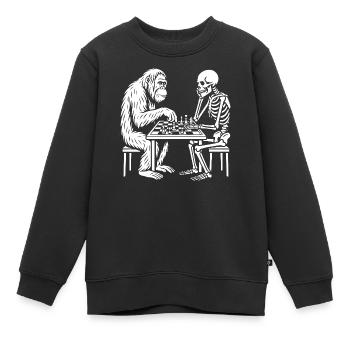 Primaten-gegen-Skelett-Schachduell - Kinder Premium Organic Sweatshirt - Schwarz - Vorne - AI Model Kid Female (0cm)