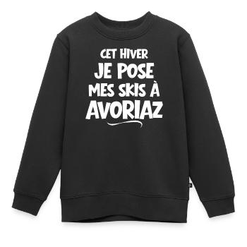 Avoriaz, station de ski, ski - Sweat Premium enfant bio - noir - Devant - AI Model Kid Female (0cm)