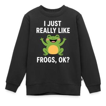 I just like frogs very much Design - Kids Premium Organic Sweatshirt - black - Front - AI Model Kid Female (0cm)