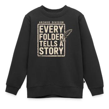 Chaque dossier raconte une histoire - Sweat Premium enfant bio - noir - Devant - AI Model Kid Female (0cm)