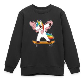 dabbendes Einhorn Flügel Skateboard Geschenk - Kinder Premium Organic Sweatshirt - Schwarz - Vorne - AI Model Kid Female (0cm)