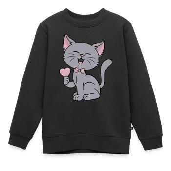 Katze Herz Liebe lustige Katzen Paare Valentinstag - Kinder Premium Organic Sweatshirt - Schwarz - Vorne - AI Model Kid Female (0cm)
