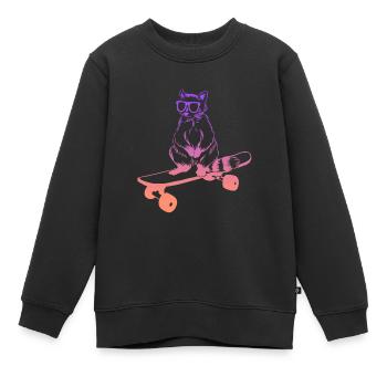 Skateboard Waschbär Skater Skateboarding - Kinder Premium Organic Sweatshirt - Schwarz - Vorne - AI Model Kid Female (0cm)