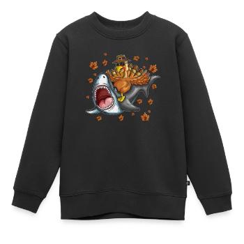 Truthahn Weißer Hai Erntedankfest Kindershirt - Kinder Premium Organic Sweatshirt - Schwarz - Vorne - AI Model Kid Female (0cm)