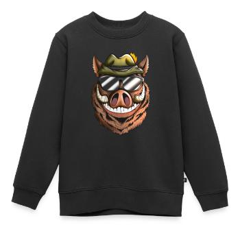 Eber Frischling Jägermütze Wildschein Jagt Kostüm - Kinder Premium Organic Sweatshirt - Schwarz - Vorne - AI Model Kid Female (0cm)